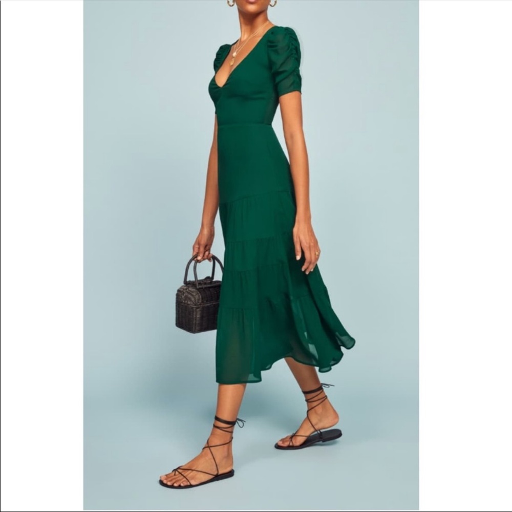 Reformation Forest Green Midi Dress - Picture 3 of 9